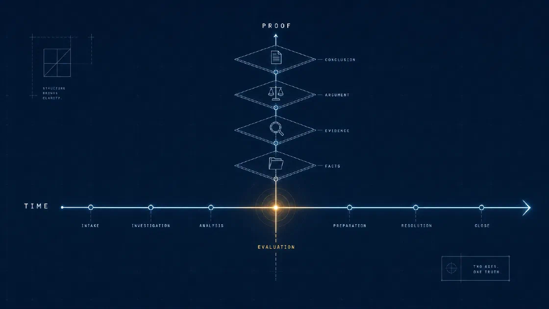 A structured blueprint connecting time and proof across a legal matter